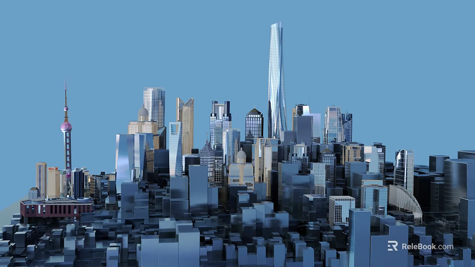 Modern City Skyline With Tall Skyscrapers Iconic Pearl Tower And Blue Sky 3d model 