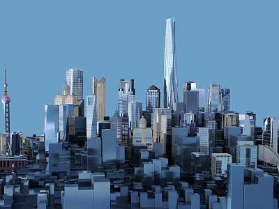 Modern City Skyline With Tall Skyscrapers Iconic Pearl Tower And Blue Sky 3d model