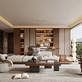 Modern Living Room Interior With Cozy Sofa Built in Bookshelves and Large Windows