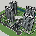 Residential Complex Layout With High Rise Buildings Green Spaces Roads And Central Facilities