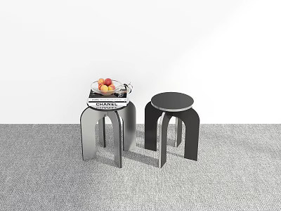 Elegant Modern Metal Stools Black Silver Finish with Fruit Tray 3d model