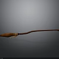 Vintage Style Broom With Red Wooden Handle Brown Bristles And Golden Band