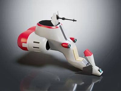 Futuristic Cartoon Style Aircraft White Red Body With Antenna Circular Structure And Propellers 3d model