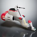 Futuristic Cartoon Style Aircraft White Red Body With Antenna Circular Structure And Propellers