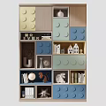 Creative Lego Style Storage Unit with Colorful Cubes Books Miniature Houses Globe and Decorative Items