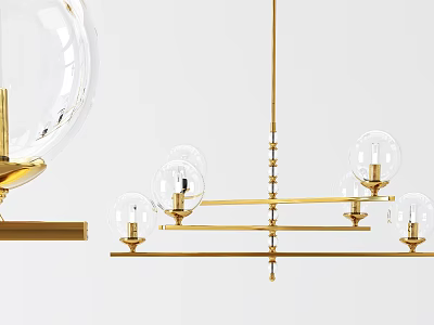 Modern Linear Chandelier With Brass Frame And Glass Globe Lights 3d model