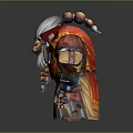 White Haired Game Movie Character With Long Beard Red Traditional Robe And Armor Details
