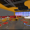 Modern Restaurant Interior Design With Tables Chairs Bar Counter Lighting And Large Windows