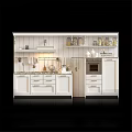 White Modern Kitchen Interior With Cabinets Drawers Jars Counter And Appliances