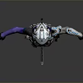 Futuristic Sci Fi Character Wearing Blue Silver Mechanical Armor with Purple Arms
