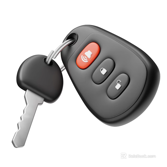 Smart Car Key Remote Control With Black Casing Red Button And Key Feature 3d model 
