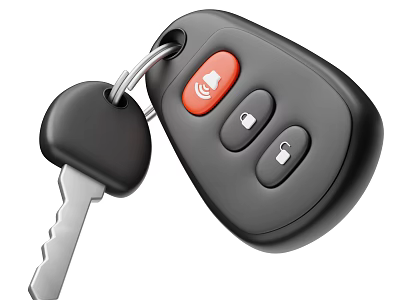 Smart Car Key Remote Control With Black Casing Red Button And Key Feature 3d model