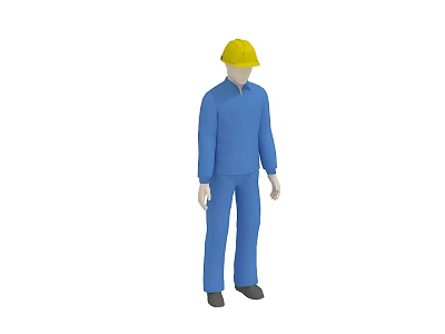 Man Wearing Blue Work Uniform And Yellow Hard Hat Standing Against White Background 3d model