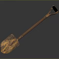Rusted Shovel With Metal Blade And Handle On Dark Background With Reflection