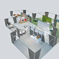 3D Interior Space Layout With Multiple Functional Zones Green Wall And Seating Elements