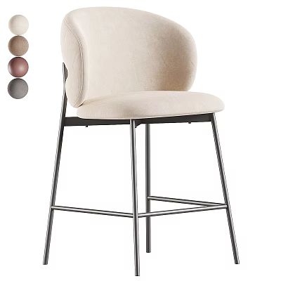 Modern Beige Bar Stool with Padded Seat Back and Sleek Metal Frame Multiple Colors 3d model