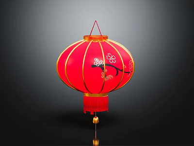 Red Lantern Decorative Furniture Piece With Intricate Patterns And Tassel Design 3d model