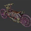 Vintage Motorcycle With Metallic Body Red Seat Large Wheels And Mechanical Details