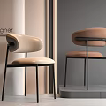 Modern Sleek Dining Chairs With Beige Light Brown Upholstery And Black Metal Legs