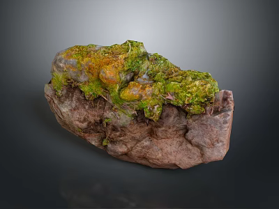 Natural Stone And Wood Decor With Green Moss Yellow Accents And Natural Texture 3d model