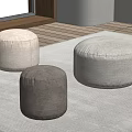 Three Round Fabric Poufs in Beige Light Beige and Brown for Living Room