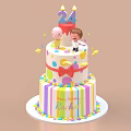 Colorful Birthday Cake With 24 Candles Figurines Stripes Dots Bow And Happy Birthday Rachel Text