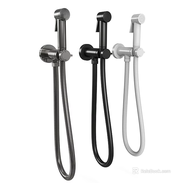 Modern Handheld Shower Head Fixtures In Black Silver And White With Flexible Hoses 3d model 