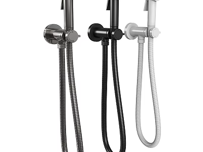 Modern Handheld Shower Head Fixtures In Black Silver And White With Flexible Hoses 3d model