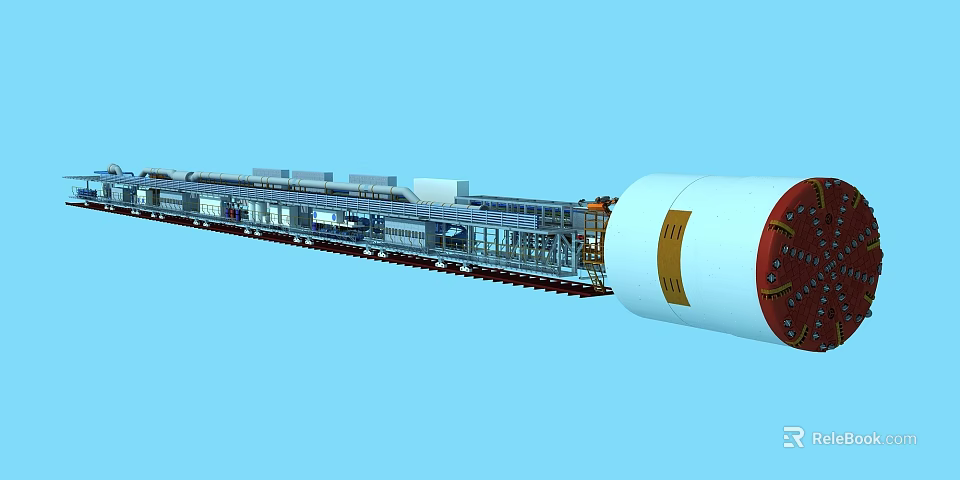 Industrial Utility Vehicle With Long Modular Structure And Cylindrical Processing Module 3d model 