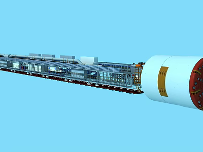 Industrial Utility Vehicle With Long Modular Structure And Cylindrical Processing Module 3d model