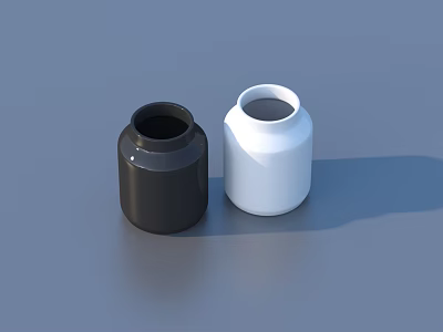 Black And White Storage Jars With Simple Design On Gray Surface 3d model