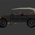 Vintage Convertible Car with Black Body White Roof Red Interior and Brass Accents