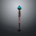 Enchanted Fantasy Staff With Blue Gemstone Top Wooden Shaft And Spiral Design