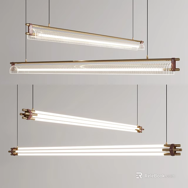 Modern Linear Hanging Pendant Lights With Brass Frame And Glass Shade For Contemporary Home Decor 3d model 