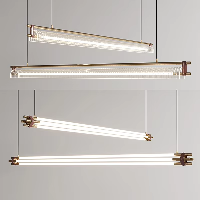 Modern Linear Hanging Pendant Lights With Brass Frame And Glass Shade For Contemporary Home Decor 3d model