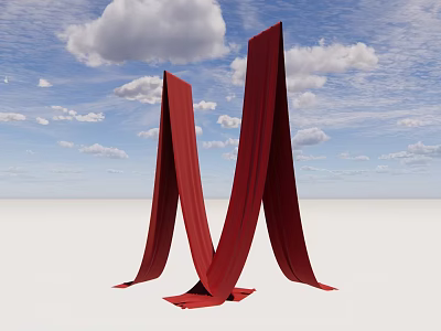 Red Ceiling Drapery With Modern Artistic Design Against Blue Sky And White Ground 3d model