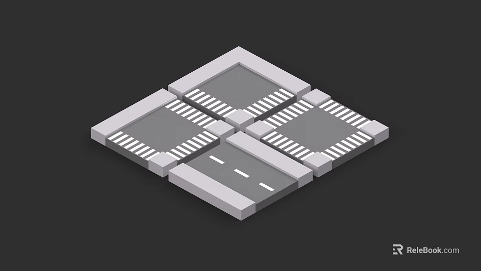Car Traffic Flow On Urban Road Intersection With Lane Layout Design 3d model 