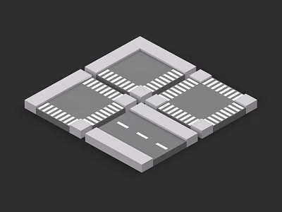 Car Traffic Flow On Urban Road Intersection With Lane Layout Design 3d model