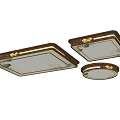 Three Decorative Square and Round Ceiling Lights with Ornate Brown Frames and White Surfaces 3d model