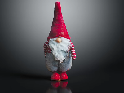 Old Man Figurine With Red Pointed Hat White Beard Striped Sleeves Gray Pants Red Shoes 3d model