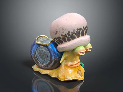 Snail Sculpture Carving with Blue Shell Emblem Pink Hat Black Stone Texture and Yellow Body 3d model
