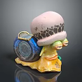 Snail Sculpture Carving with Blue Shell Emblem Pink Hat Black Stone Texture and Yellow Body