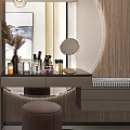 Modern Console And Side Cabinet With Round Mirror Pendant Light And Decorations