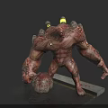 Rock And Muscle Monster Character With Glowing Yellow Lights Textured Body Standing On Platform