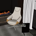Modern Upholstered Leisure Chair in Cozy Living Room with Fireplace and Glass Side Table