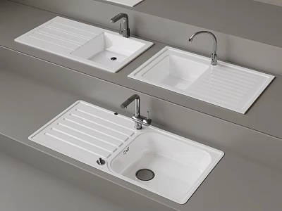 Modern White Bathroom Washbasins With Chrome Faucets And Grey Countertop Sleek Design For Contemporary Spaces 3d model