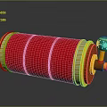 Red Cylindrical Computer Accessory With Gold Trim And Green Knob For PC Setup