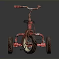 Vintage Red Rusty Tricycle With Old Style Design Black Seat And Three Wheels