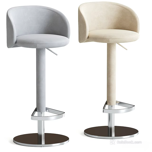 Modern Upholstered Bar Stools in Gray and Beige with Metal Base and Tall Height 3d model 