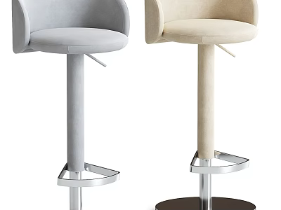 Modern Upholstered Bar Stools in Gray and Beige with Metal Base and Tall Height 3d model